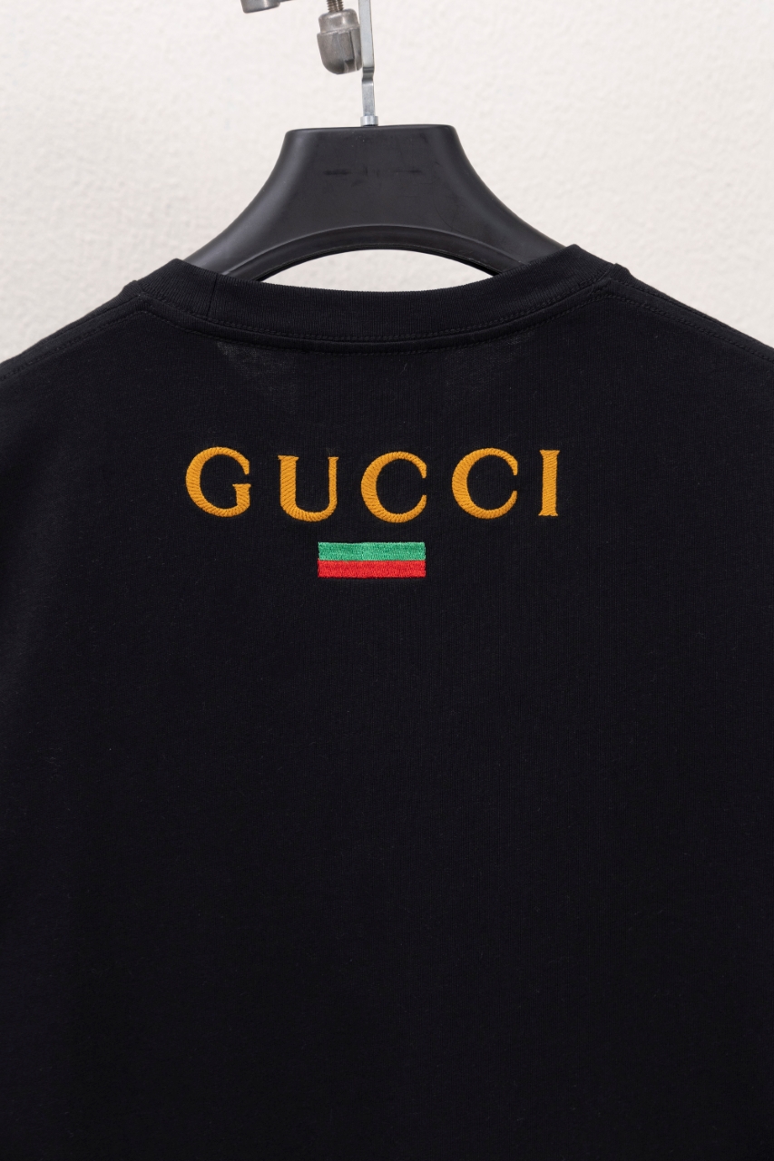 Gucci高仿黑色短袖T恤 GG牛仔拼接標誌潮流款| 7 Gucci高仿黑色短袖T恤 GG牛仔拼接標誌潮流款