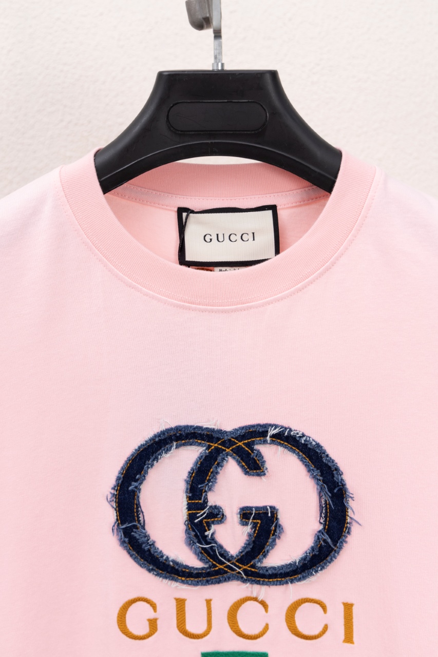 Gucci一比一粉色短袖T恤 牛仔刺繡GG標誌原版復刻| 13 Gucci一比一粉色短袖T恤 牛仔刺繡GG標誌原版復刻