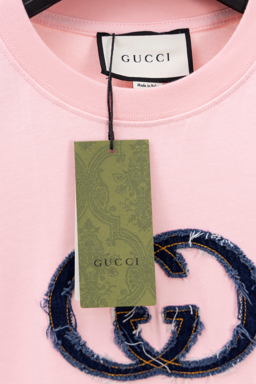Gucci一比一粉色短袖T恤 牛仔刺繡GG標誌原版復刻| 12 Gucci一比一粉色短袖T恤 牛仔刺繡GG標誌原版復刻