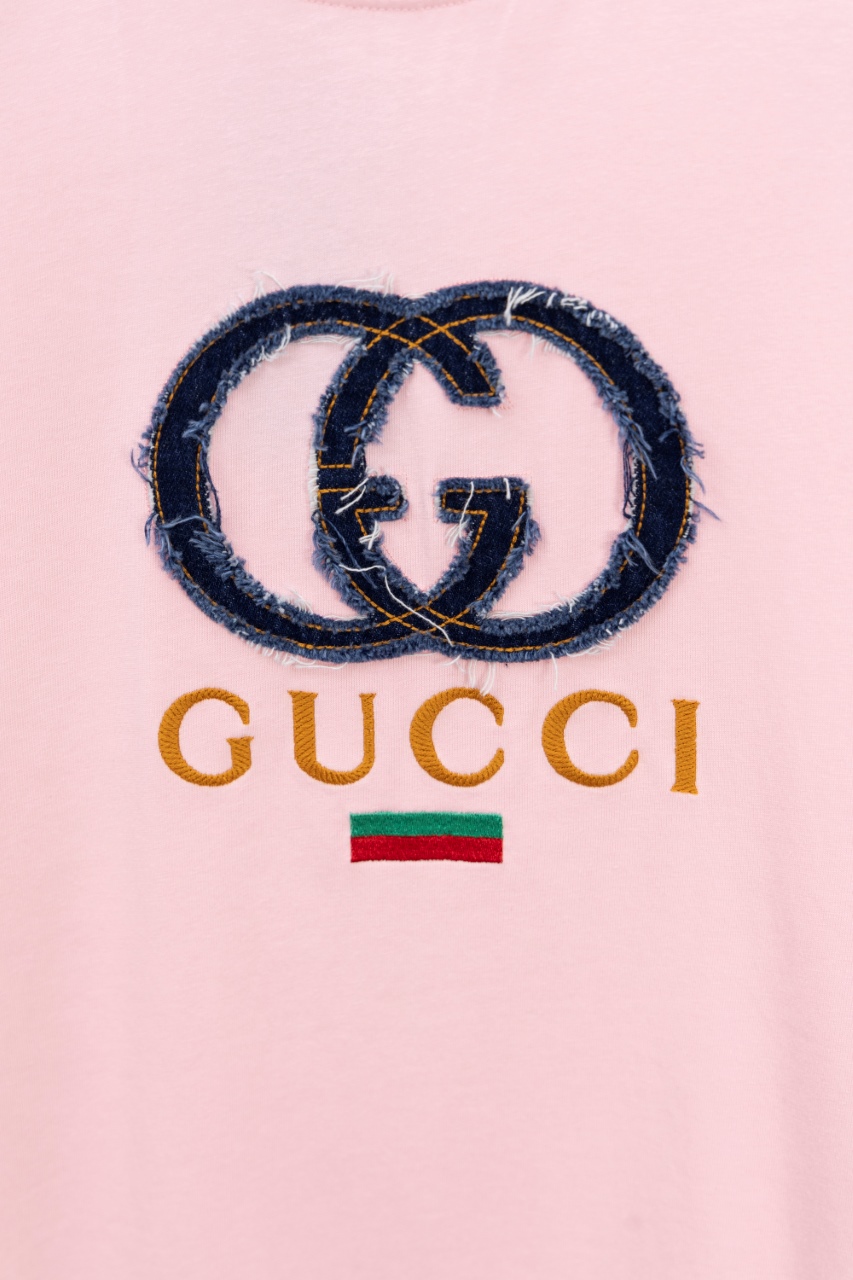 Gucci一比一粉色短袖T恤 牛仔刺繡GG標誌原版復刻| 9 Gucci一比一粉色短袖T恤 牛仔刺繡GG標誌原版復刻