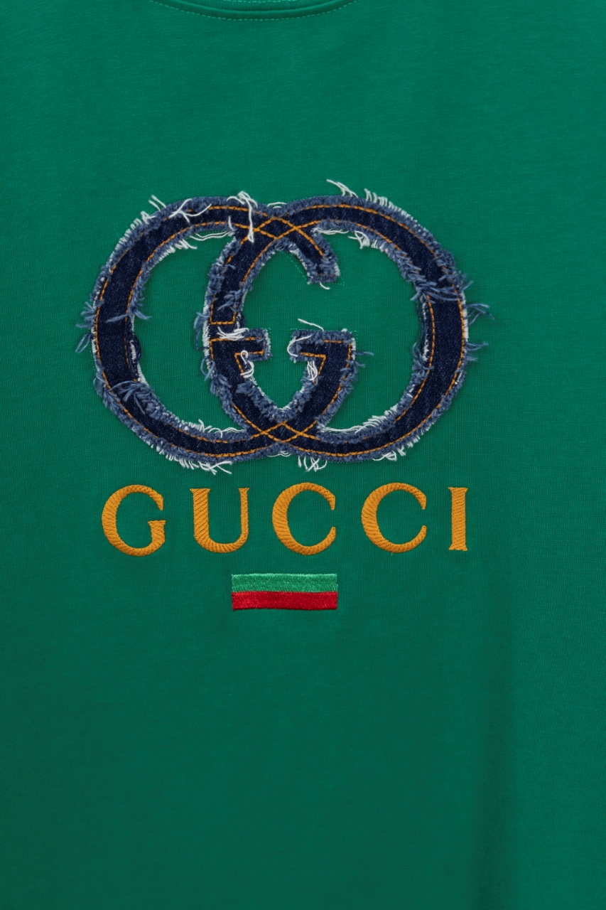 Gucci高仿綠色短袖T恤 牛仔雙G標誌潮流復古設計| 9 Gucci高仿綠色短袖T恤 牛仔雙G標誌潮流復古設計