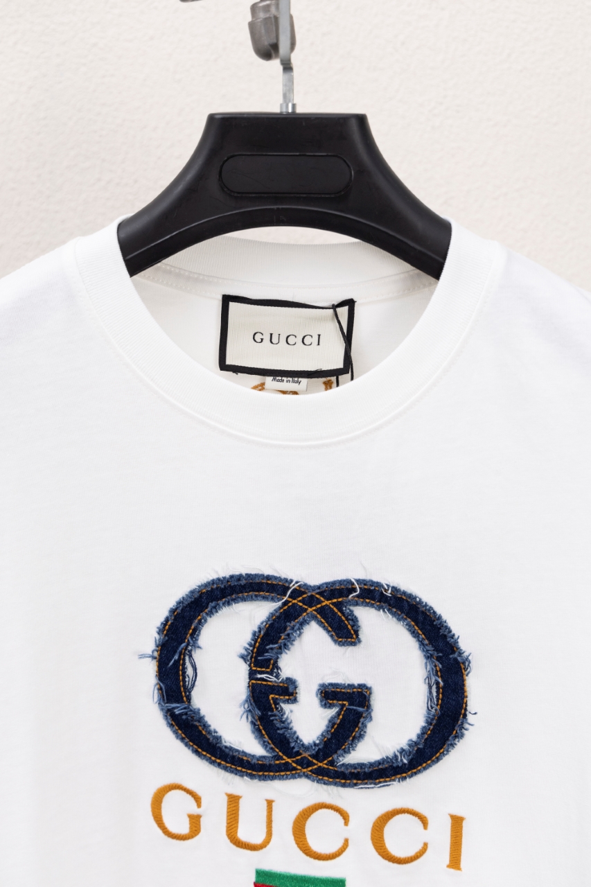 GucciA貨白色短袖T恤 牛仔雙G刺繡標誌款 清爽百搭| 13 GucciA貨白色短袖T恤 牛仔雙G刺繡標誌款 清爽百搭