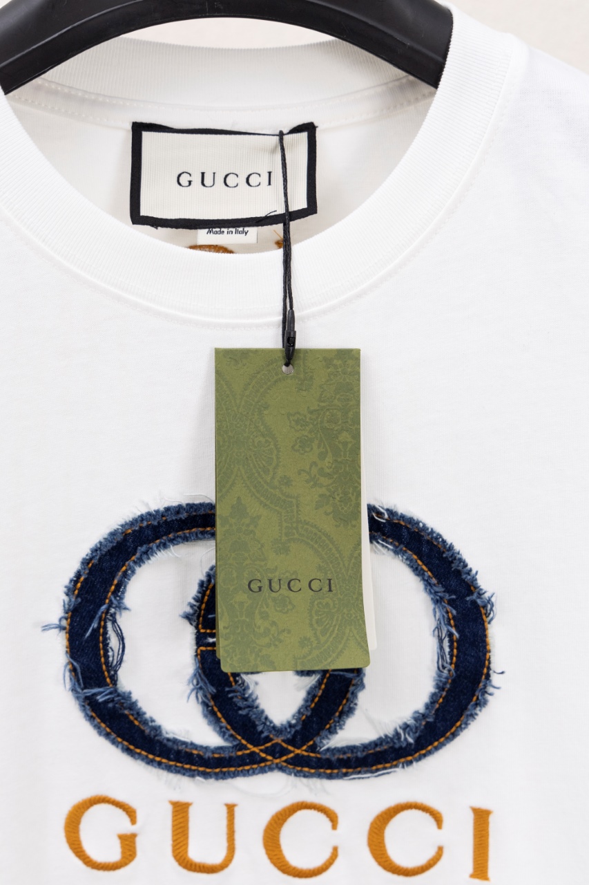 GucciA貨白色短袖T恤 牛仔雙G刺繡標誌款 清爽百搭| 12 GucciA貨白色短袖T恤 牛仔雙G刺繡標誌款 清爽百搭