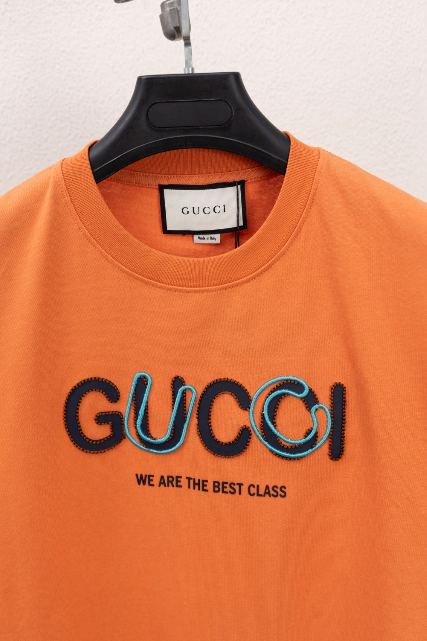 Gucci高仿男款短袖T恤 刺繡字母設計橘色潮流百搭款| 13 Gucci高仿男款短袖T恤 刺繡字母設計橘色潮流百搭款