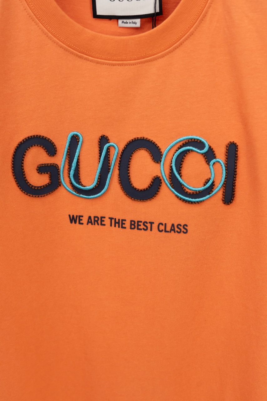 Gucci高仿男款短袖T恤 刺繡字母設計橘色潮流百搭款| 9 Gucci高仿男款短袖T恤 刺繡字母設計橘色潮流百搭款