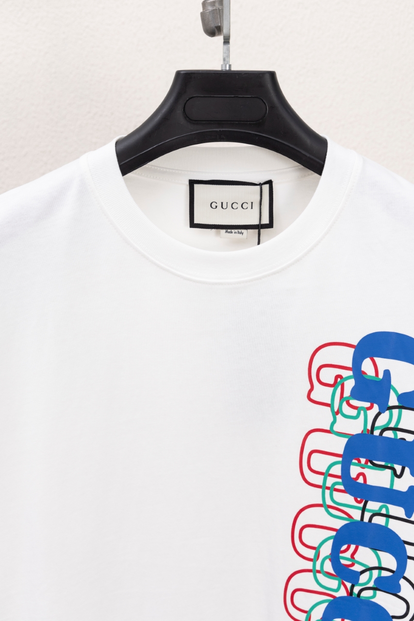 Gucci A貨男T白底排字設計 經典綠GG標識點綴款| 13 Gucci A貨男T白底排字設計 經典綠GG標識點綴款