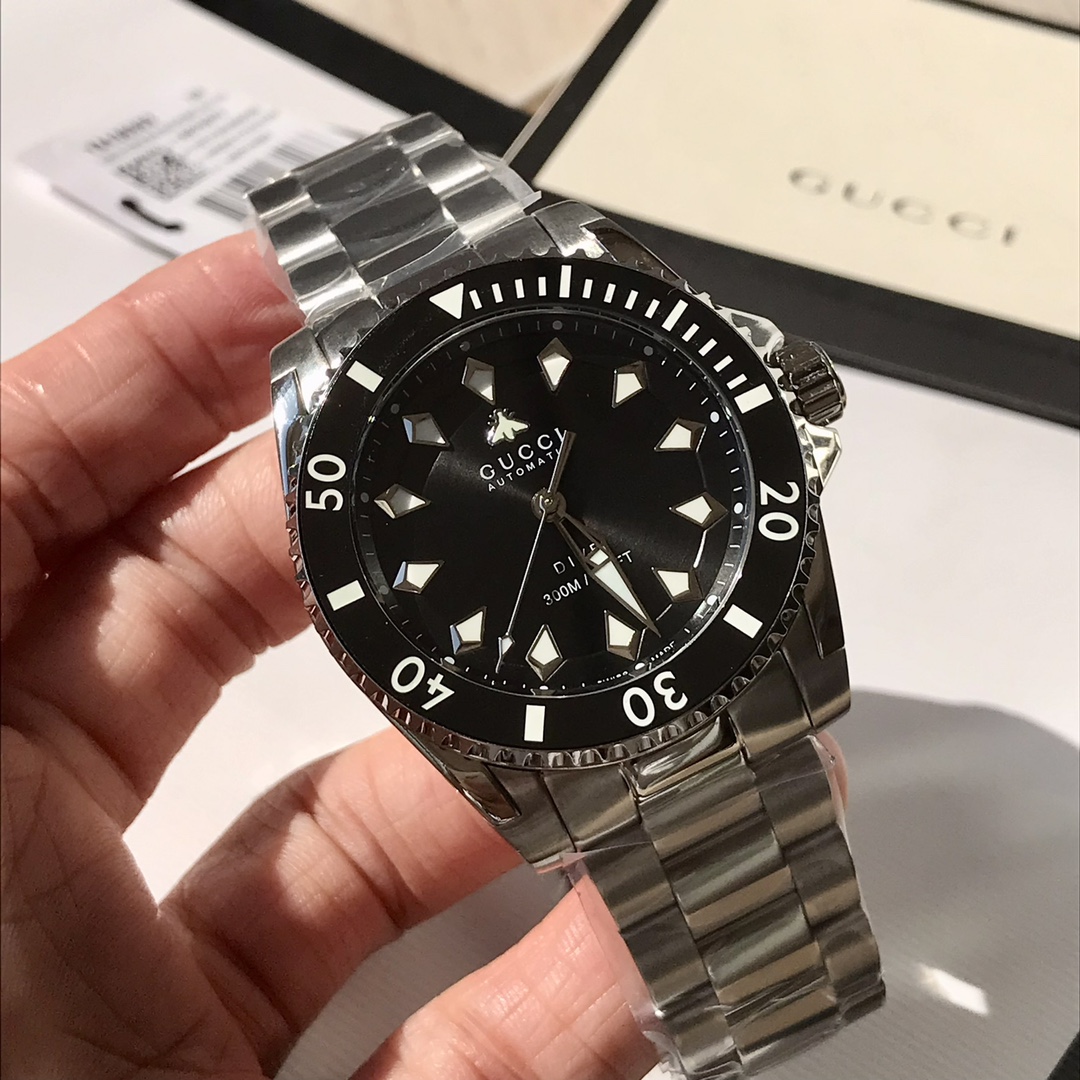 Gucci高仿男士潛水手錶黑色錶盤時尚鋼帶款300米防水| 9 Gucci高仿男士潛水手錶黑色錶盤時尚鋼帶款300米防水