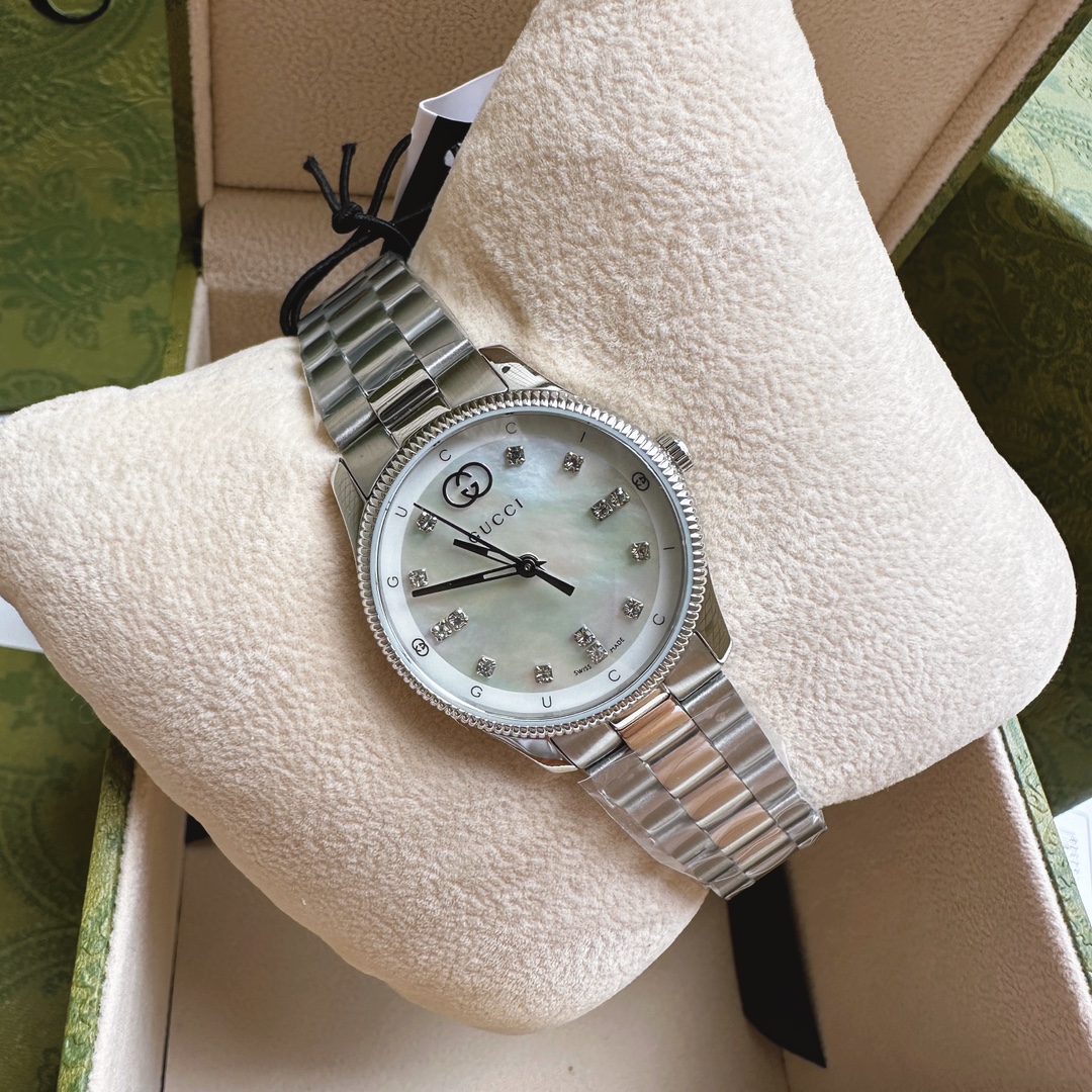 Gucci高仿女錶Timeless系列鋼帶款氣質珍珠白面腕錶| 14 Gucci高仿女錶Timeless系列鋼帶款氣質珍珠白面腕錶