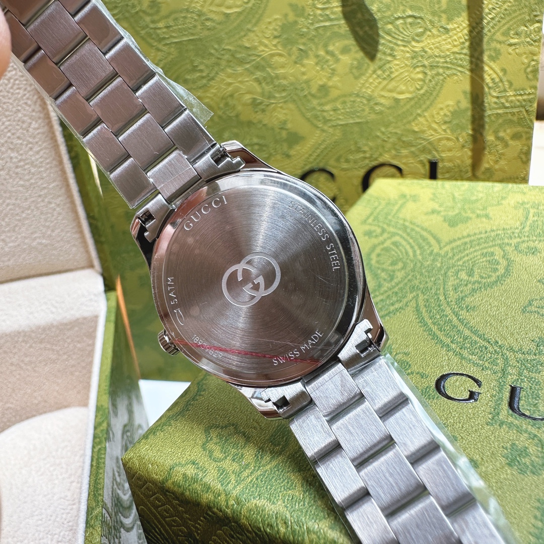 Gucci高仿女錶Timeless系列鋼帶款氣質珍珠白面腕錶