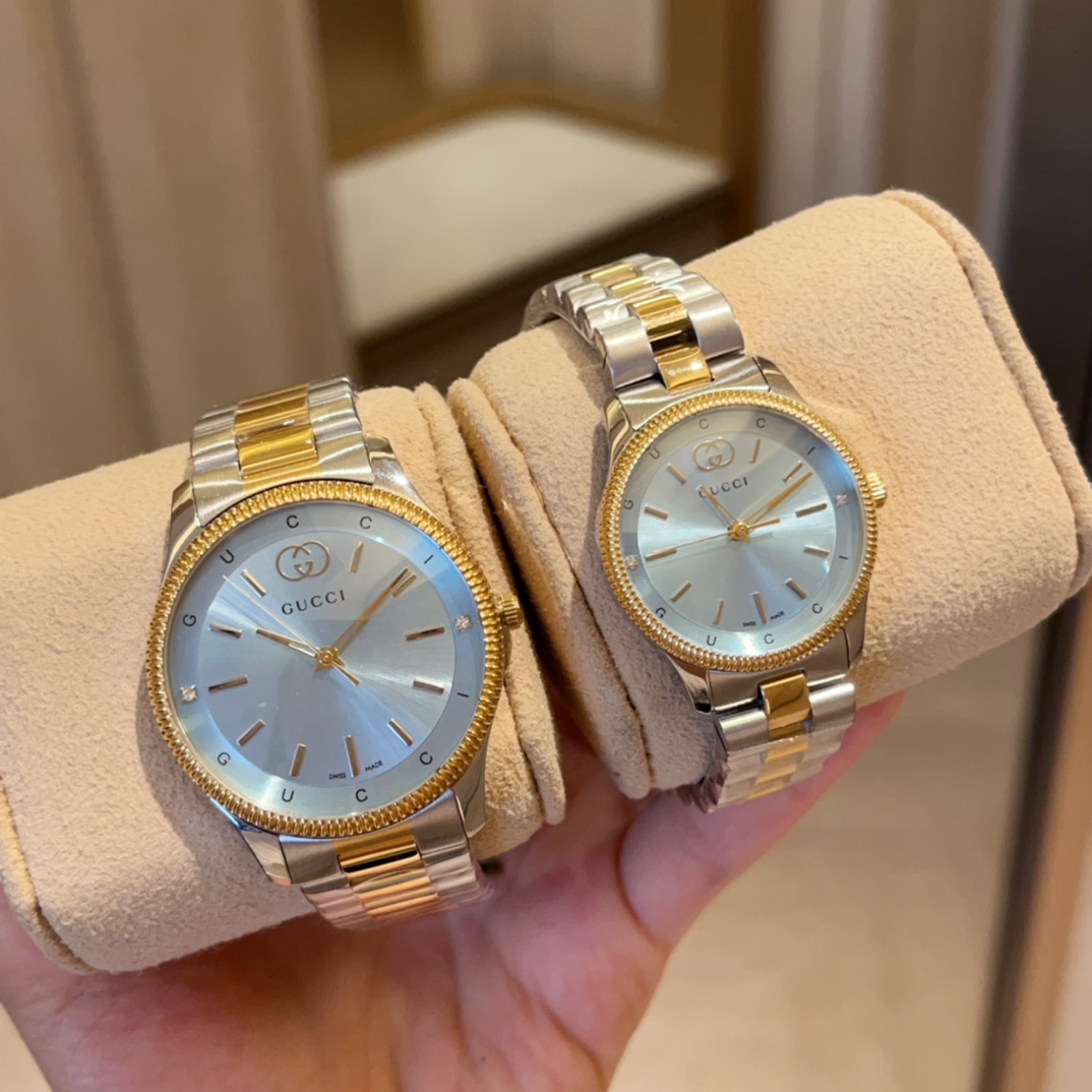GucciA貨對錶Timeless湖水綠面款 雙色鍊帶男錶女錶組合| 12 GucciA貨對錶Timeless湖水綠面款 雙色鍊帶男錶女錶組合