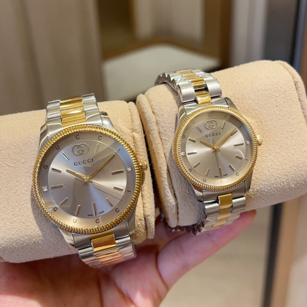 GucciA貨對錶Timeless湖水綠面款 雙色鍊帶男錶女錶組合| 10 GucciA貨對錶Timeless湖水綠面款 雙色鍊帶男錶女錶組合