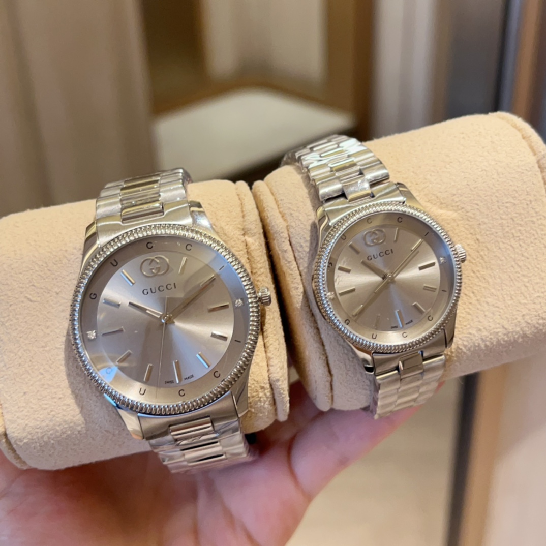 GucciA貨對錶Timeless湖水綠面款 雙色鍊帶男錶女錶組合| 8 GucciA貨對錶Timeless湖水綠面款 雙色鍊帶男錶女錶組合