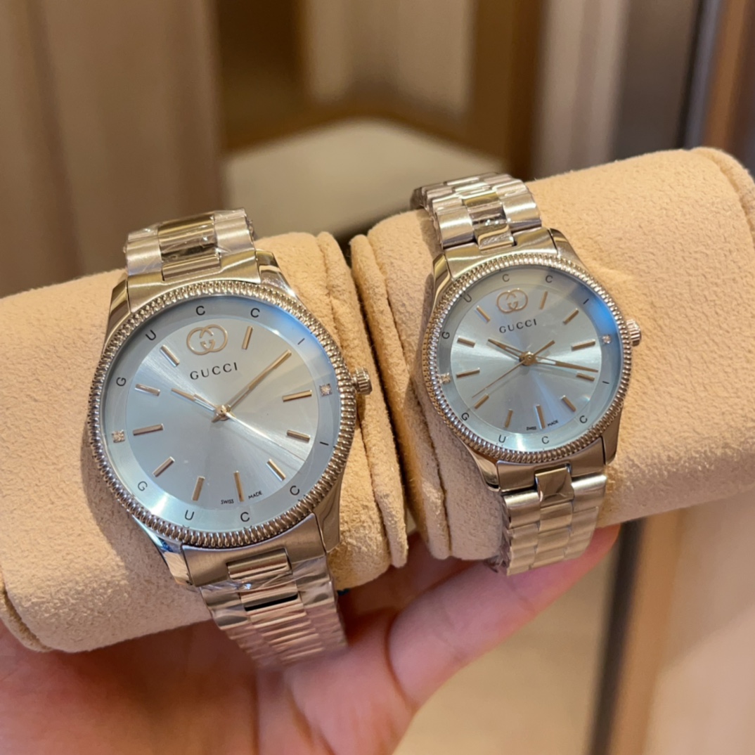 GucciA貨對錶Timeless湖水綠面款 雙色鍊帶男錶女錶組合| 7 GucciA貨對錶Timeless湖水綠面款 雙色鍊帶男錶女錶組合