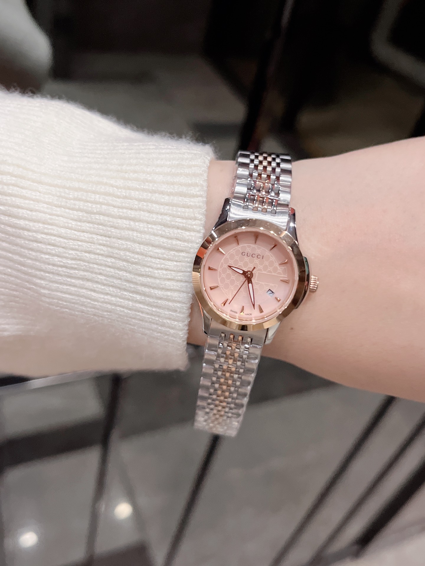 GucciA貨女錶Timeless粉金錶面雙色鋼帶精品手錶| 11 GucciA貨女錶Timeless粉金錶面雙色鋼帶精品手錶