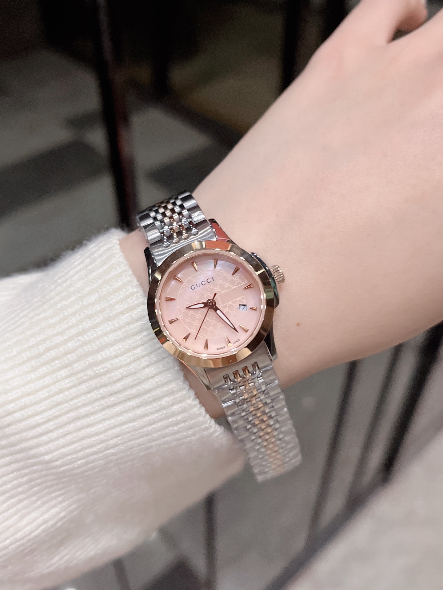 GucciA貨女錶Timeless粉金錶面雙色鋼帶精品手錶| 10 GucciA貨女錶Timeless粉金錶面雙色鋼帶精品手錶