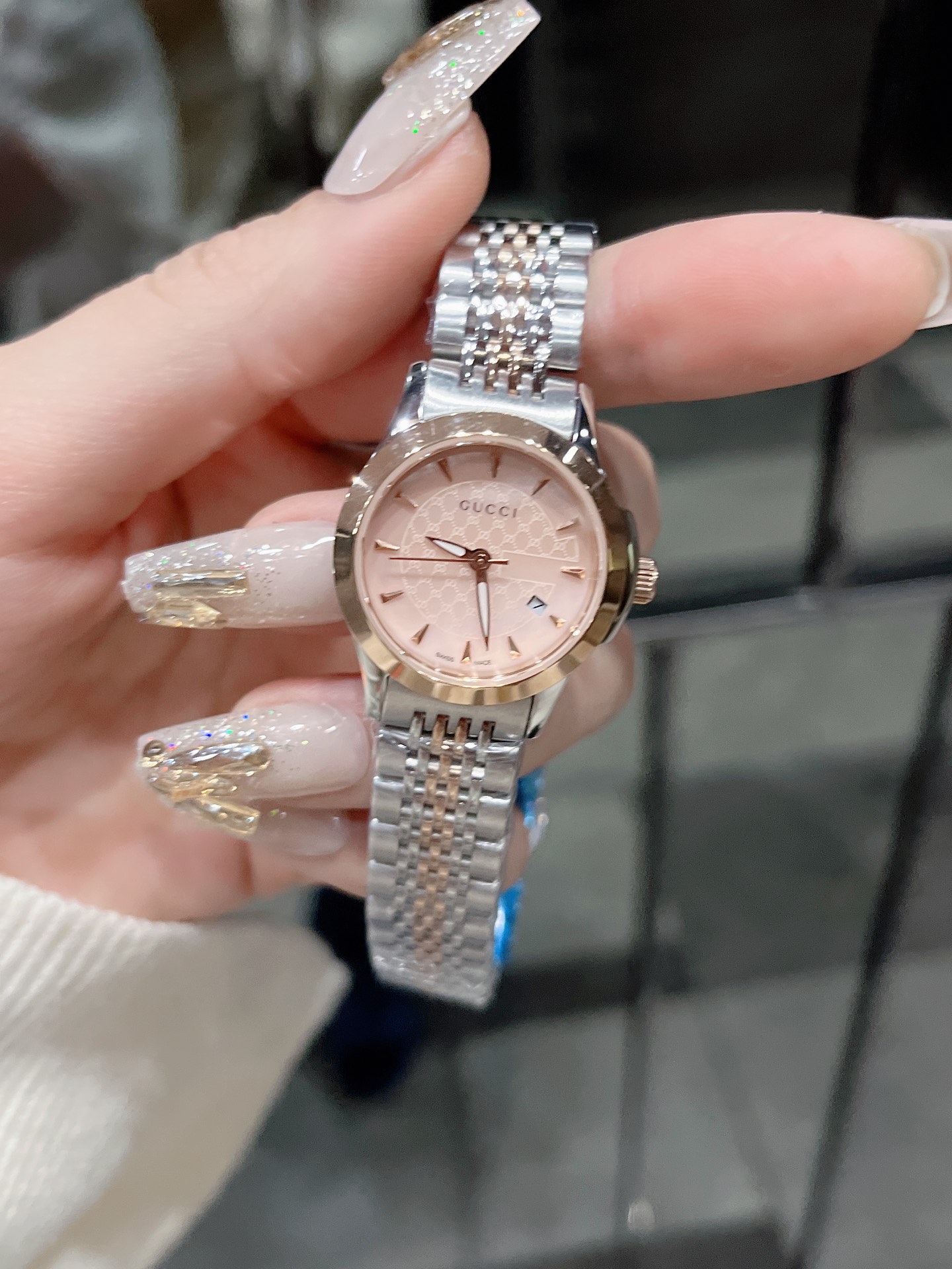GucciA貨女錶Timeless粉金錶面雙色鋼帶精品手錶| 9 GucciA貨女錶Timeless粉金錶面雙色鋼帶精品手錶