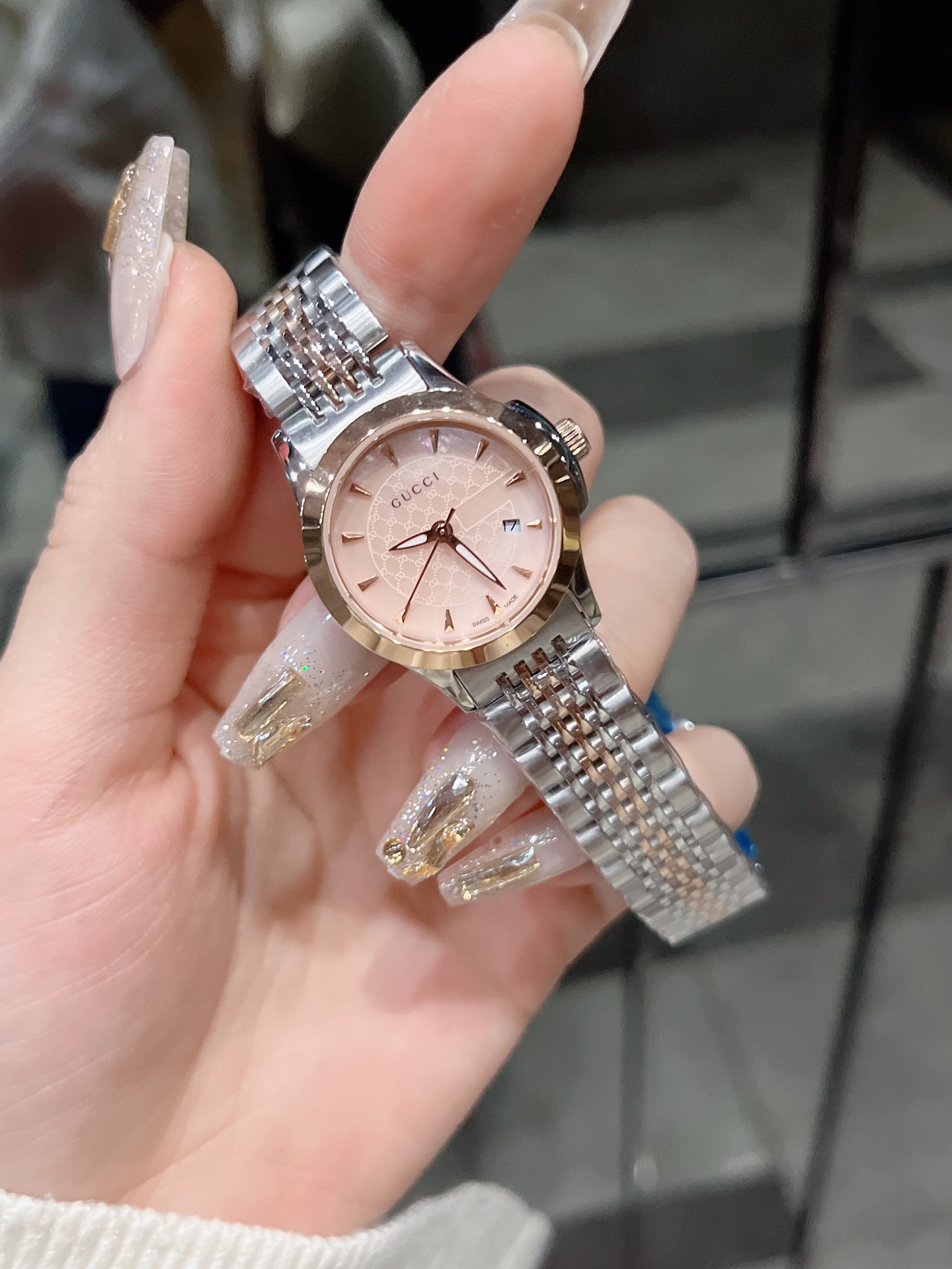 GucciA貨女錶Timeless粉金錶面雙色鋼帶精品手錶| 8 GucciA貨女錶Timeless粉金錶面雙色鋼帶精品手錶