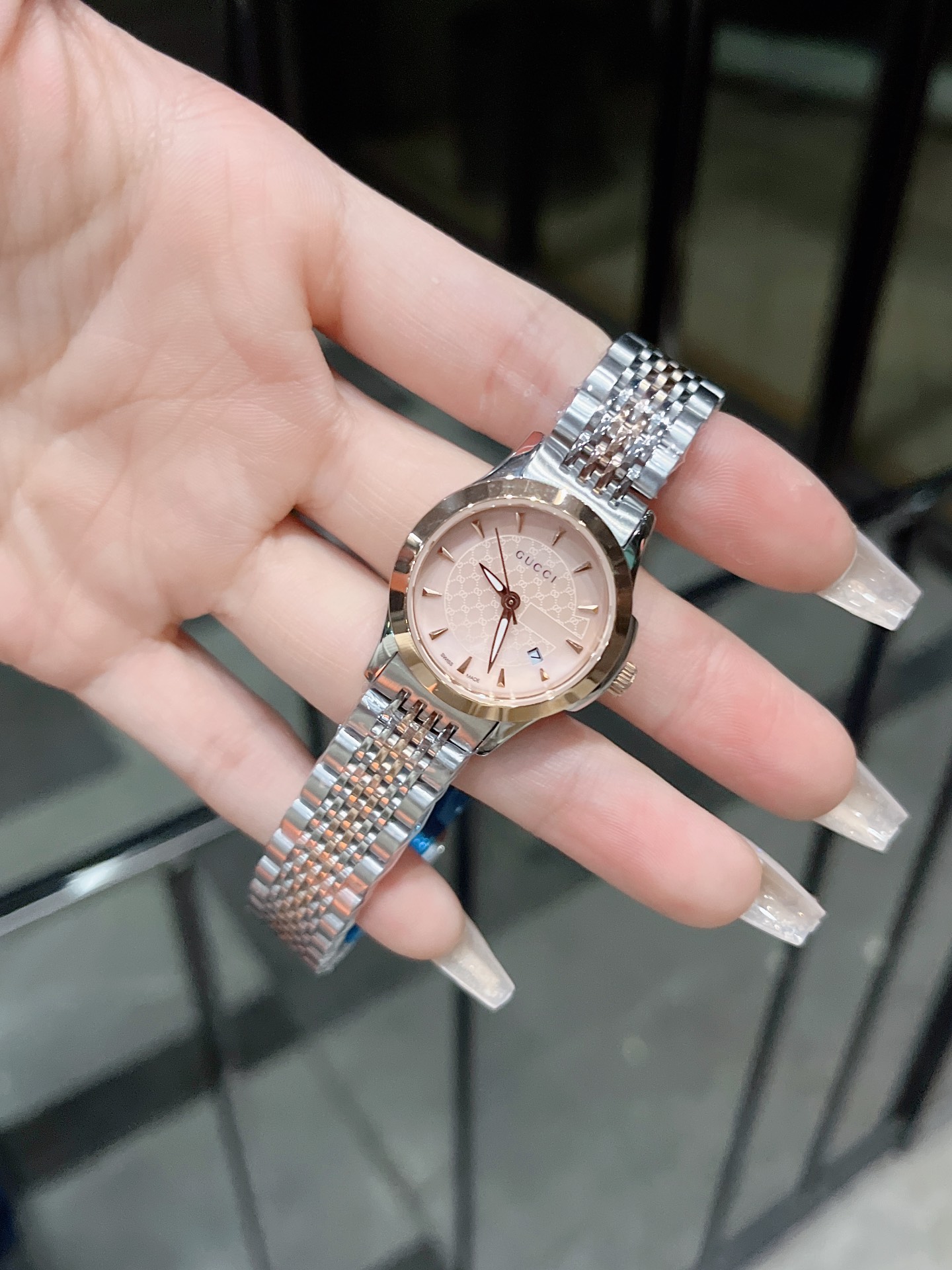 GucciA貨女錶Timeless粉金錶面雙色鋼帶精品手錶| 7 GucciA貨女錶Timeless粉金錶面雙色鋼帶精品手錶