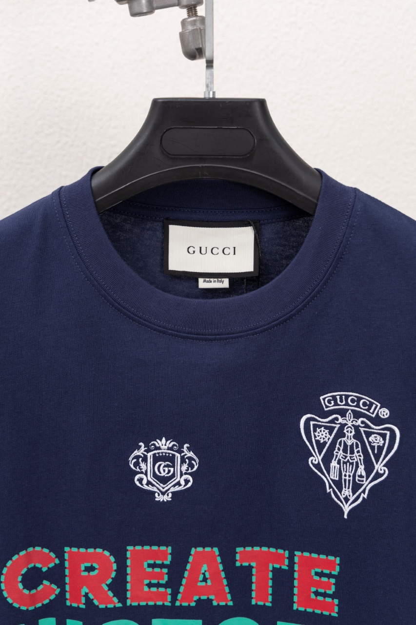 Gucci一比一男款藍色短袖T恤 多色LOGO印花潮流設計| 13 Gucci一比一男款藍色短袖T恤 多色LOGO印花潮流設計