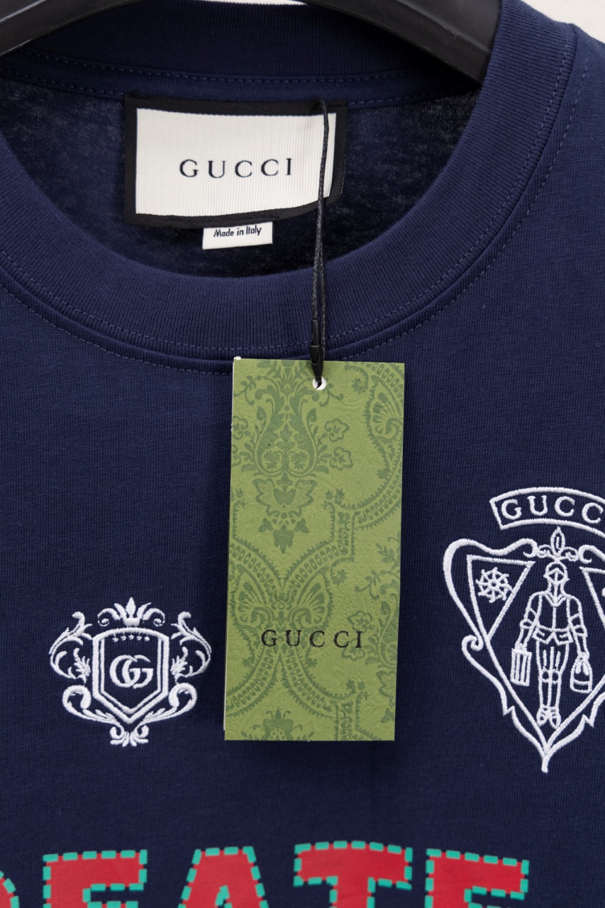 Gucci一比一男款藍色短袖T恤 多色LOGO印花潮流設計| 12 Gucci一比一男款藍色短袖T恤 多色LOGO印花潮流設計