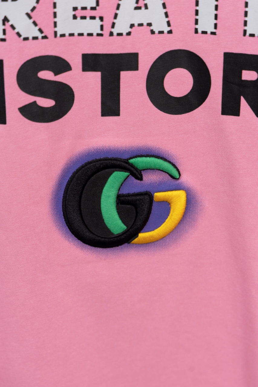 Gucci高仿短袖T恤 粉色款 Create History 繽紛字體刺繡| 8 Gucci高仿短袖T恤 粉色款 Create History 繽紛字體刺繡