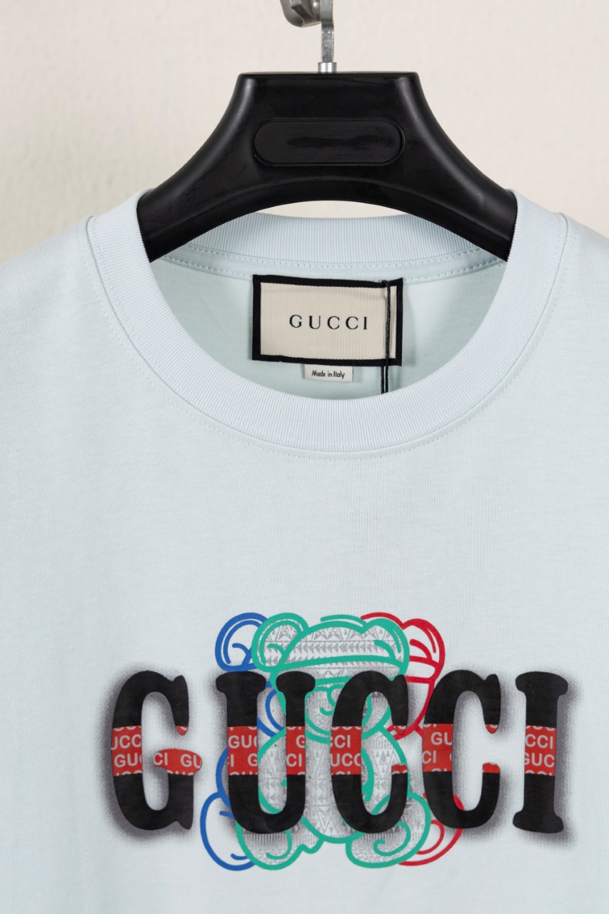 Gucci高仿短袖T恤 薄荷藍 LOGO疊層刺繡設計 夏季人氣款| 13 Gucci高仿短袖T恤 薄荷藍 LOGO疊層刺繡設計 夏季人氣款