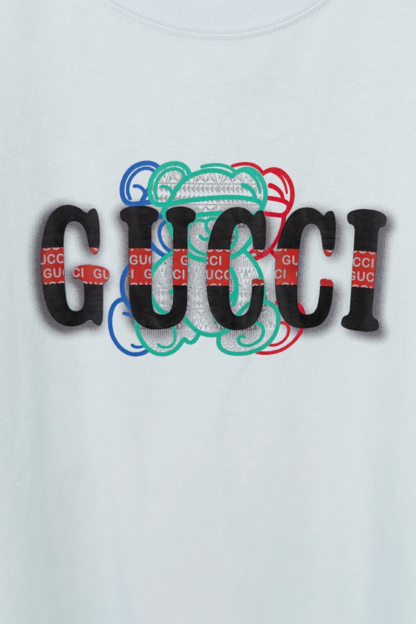 Gucci高仿短袖T恤 薄荷藍 LOGO疊層刺繡設計 夏季人氣款| 10 Gucci高仿短袖T恤 薄荷藍 LOGO疊層刺繡設計 夏季人氣款