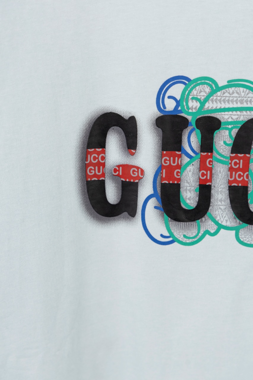 Gucci高仿短袖T恤 薄荷藍 LOGO疊層刺繡設計 夏季人氣款| 9 Gucci高仿短袖T恤 薄荷藍 LOGO疊層刺繡設計 夏季人氣款