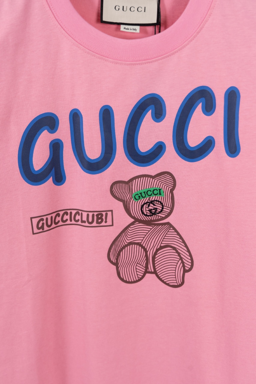 Gucci原單男款短袖 粉色小熊刺繡LOGO款 CLUB聯名風設計| 9 Gucci原單男款短袖 粉色小熊刺繡LOGO款 CLUB聯名風設計