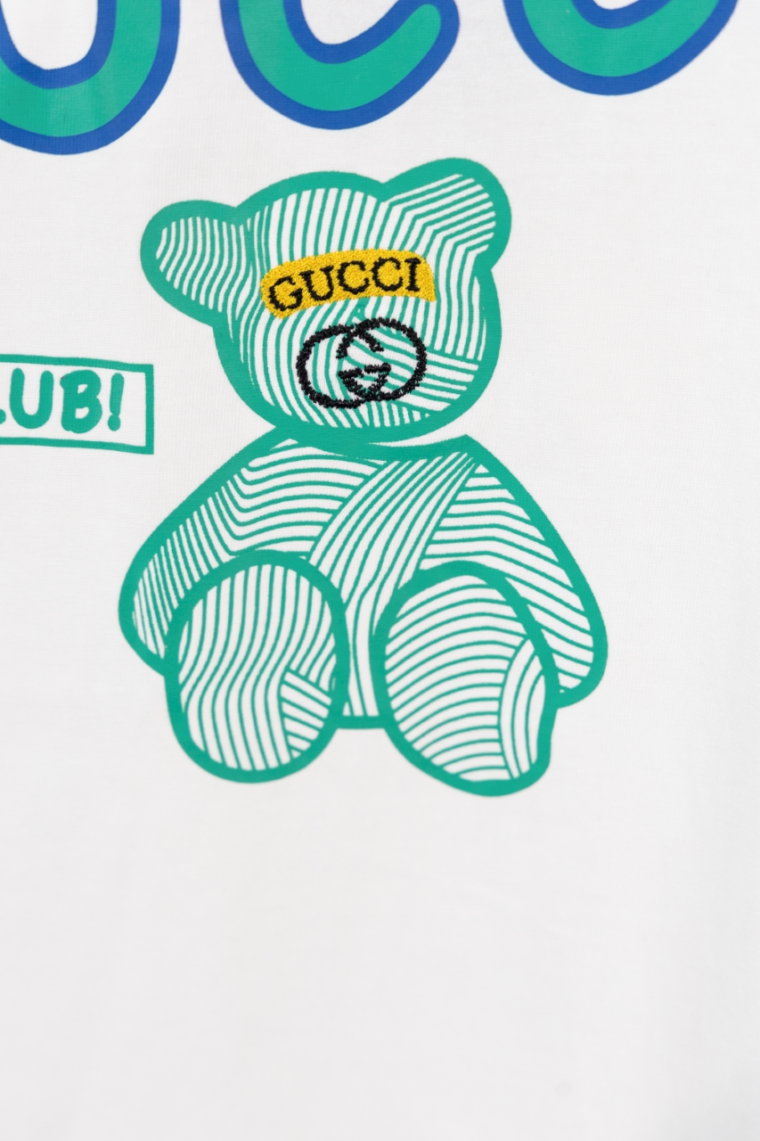 Gucci高仿短袖T恤 白色小熊GUCCI CLUB字樣刺繡款 甜酷風人氣單品| 8 Gucci高仿短袖T恤 白色小熊GUCCI CLUB字樣刺繡款 甜酷風人氣單品