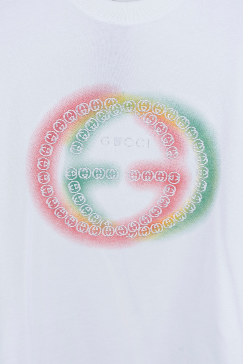 Gucci 原單男款短袖 圓形G印花設計白T 時尚百搭| 10 Gucci 原單男款短袖 圓形G印花設計白T 時尚百搭