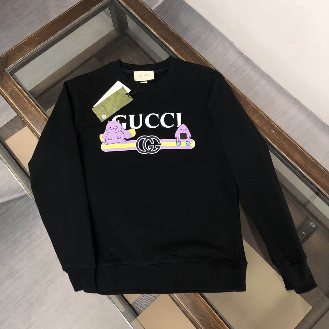 Gucci高仿男士卡通LOGO印花長袖T 俏皮角色設計日系感滿滿
