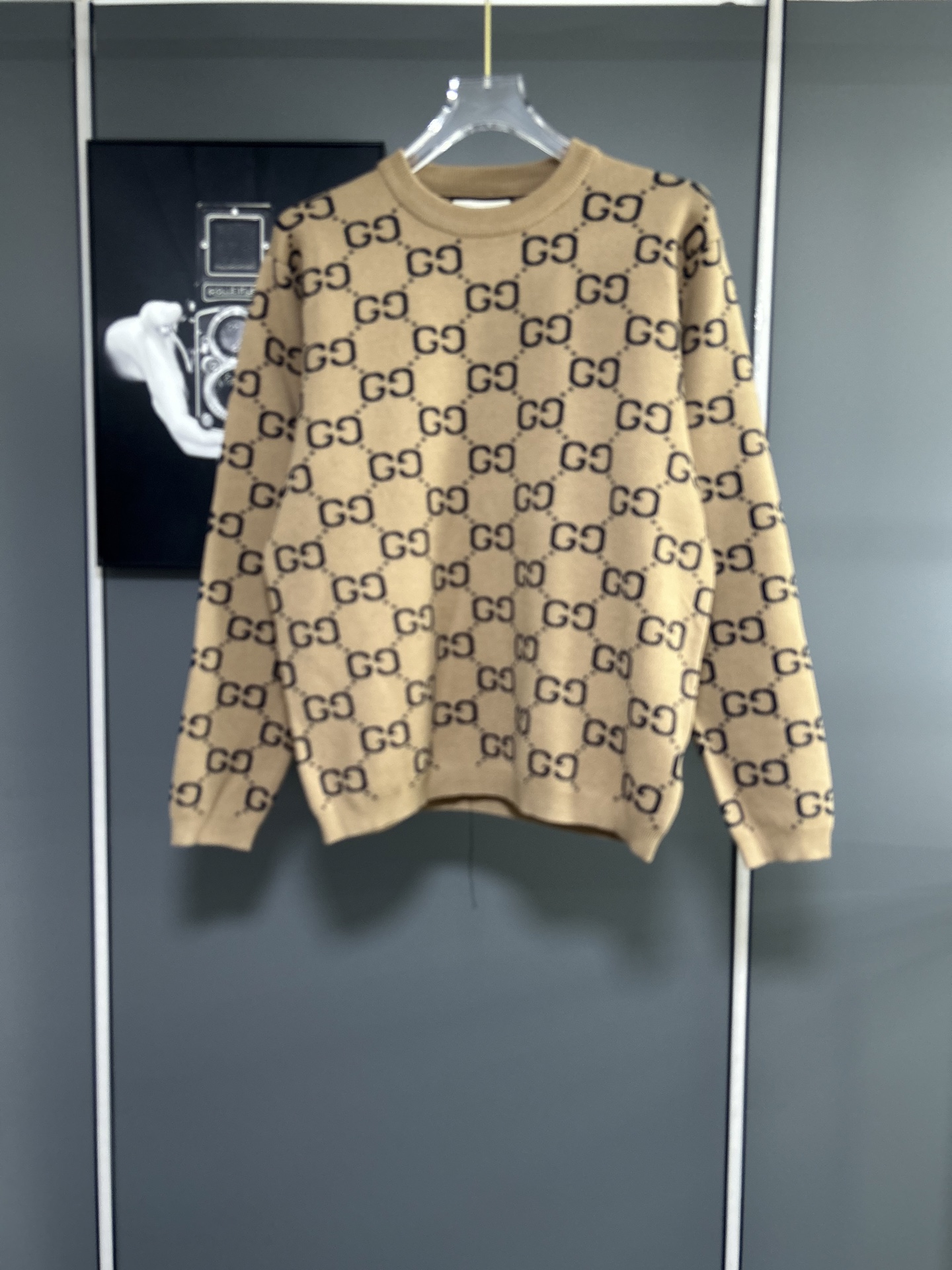 Gucci A貨男士毛衣 卡其GG滿版復古高質感針織款
