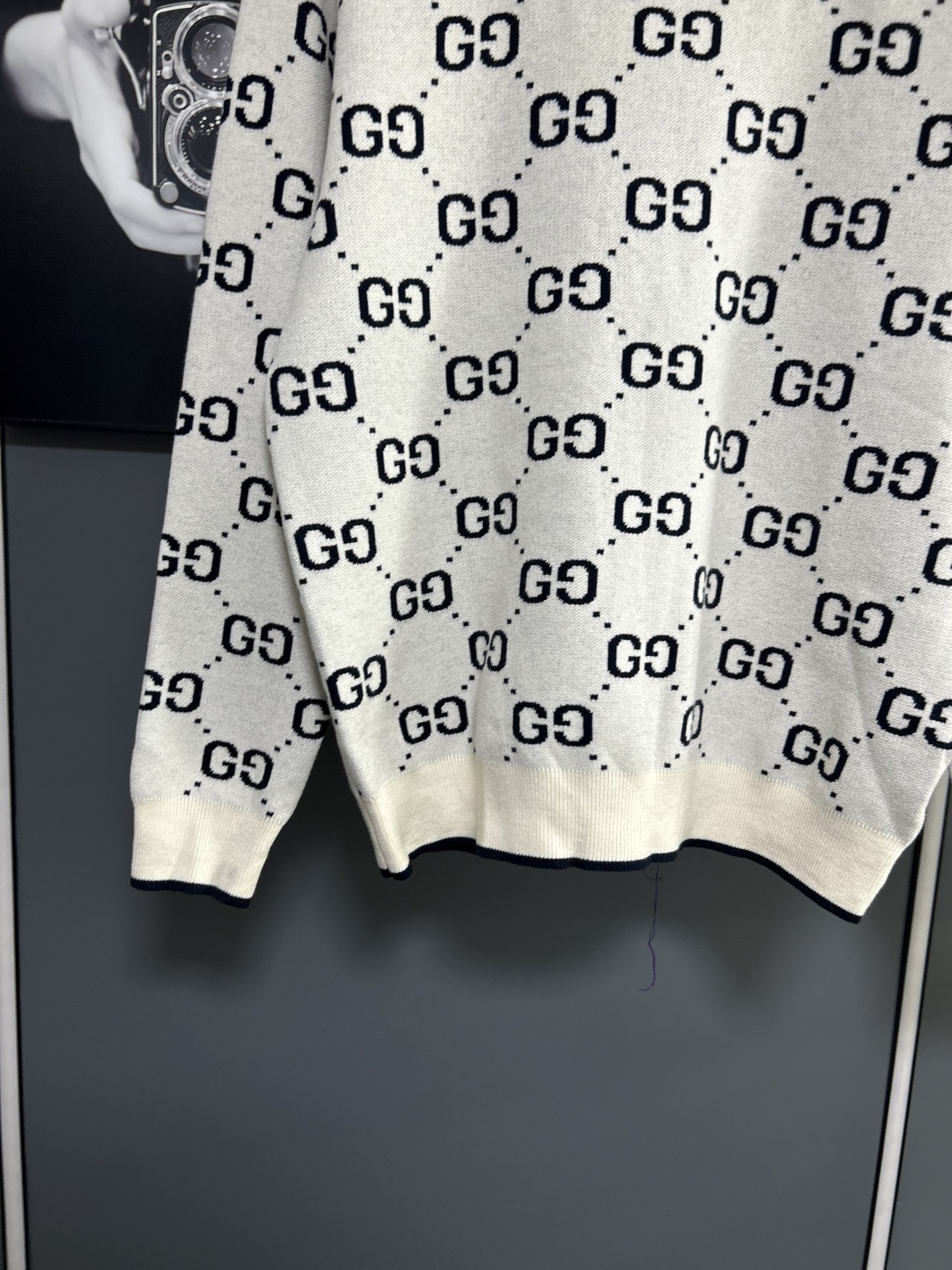 Gucci高仿針織毛衣 男士米白滿版GG字母復古款| 7 Gucci高仿針織毛衣 男士米白滿版GG字母復古款