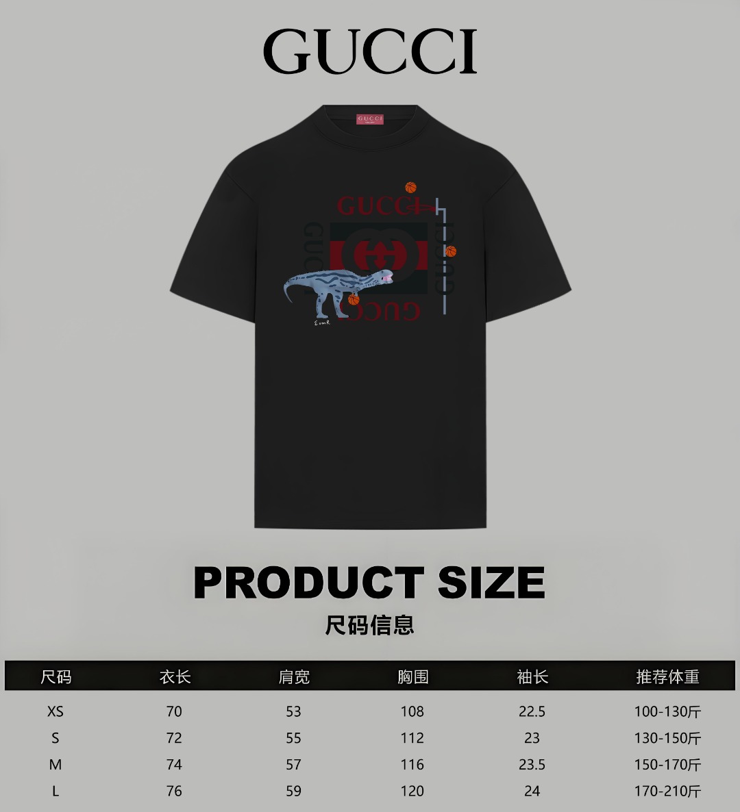 Gucci 高仿男款短袖 恐龍圖案拼色黑T 街頭感玩趣風| 7 Gucci 高仿男款短袖 恐龍圖案拼色黑T 街頭感玩趣風