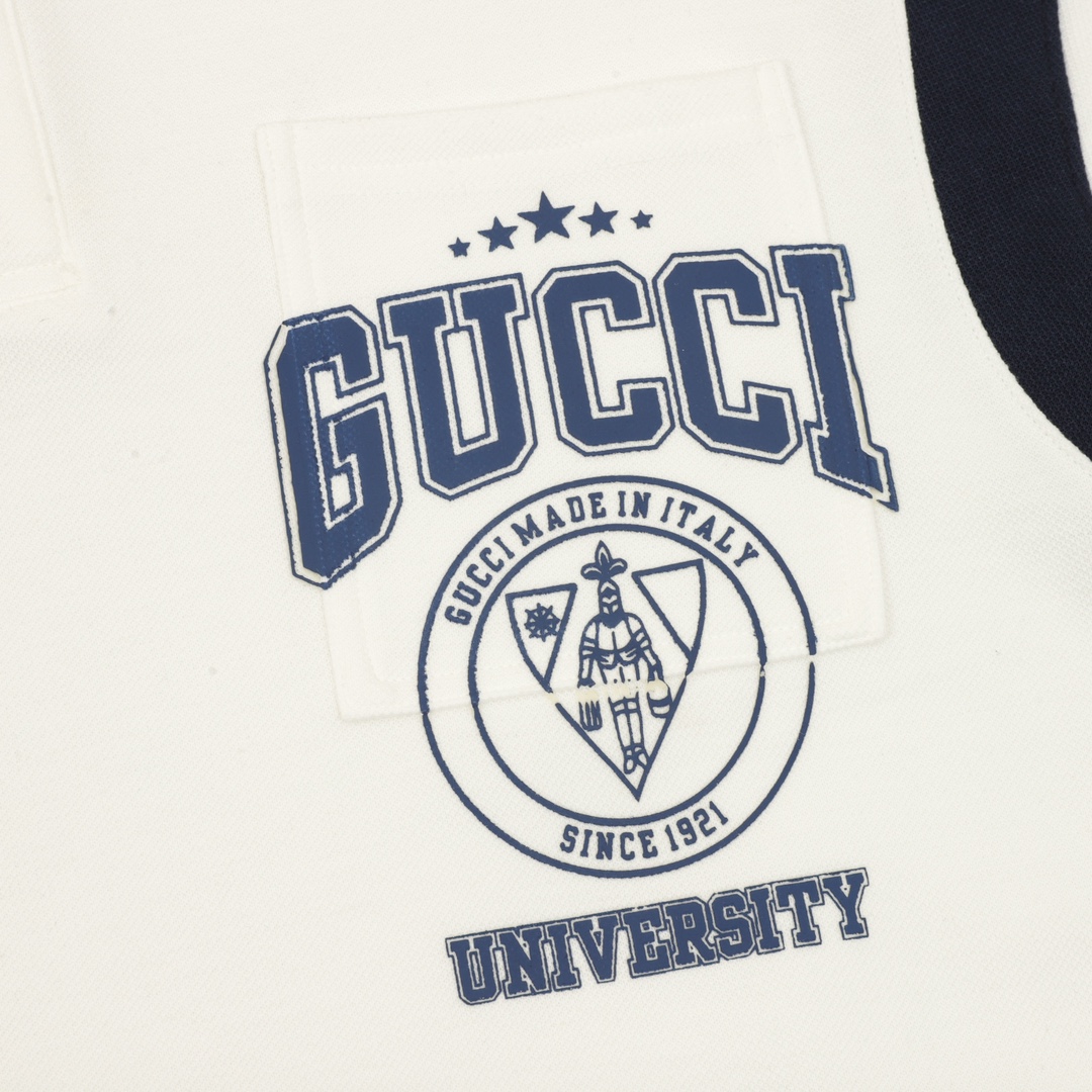 Gucci 高仿男士長袖POLO 白色大學風拼接設計 立體刺繡LOGO款| 10 Gucci 高仿男士長袖POLO 白色大學風拼接設計 立體刺繡LOGO款