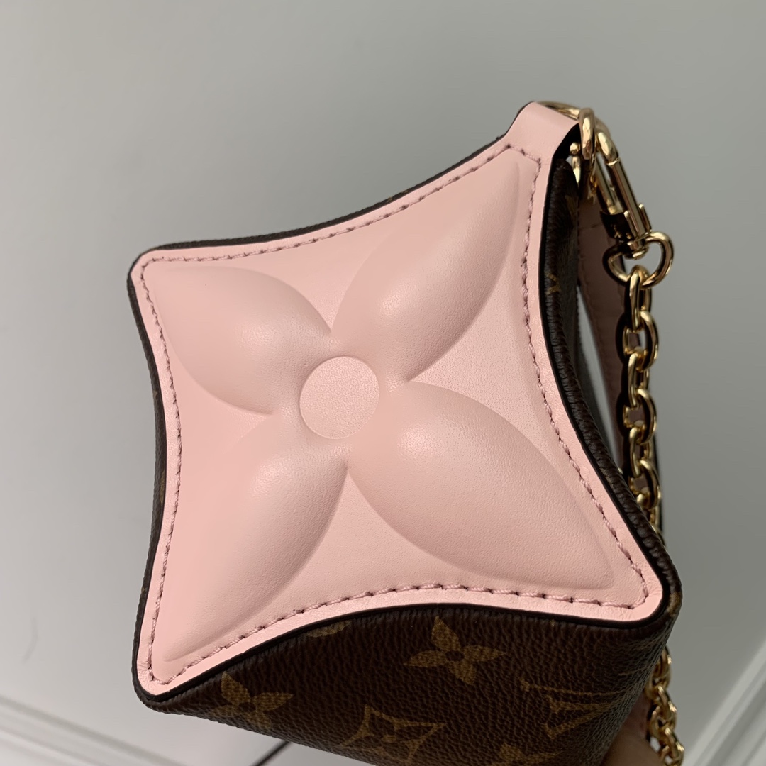 LV 老花粉色花片鏈條包 高仿 小型斜背包| 9 LV 老花粉色花片鏈條包 高仿 小型斜背包