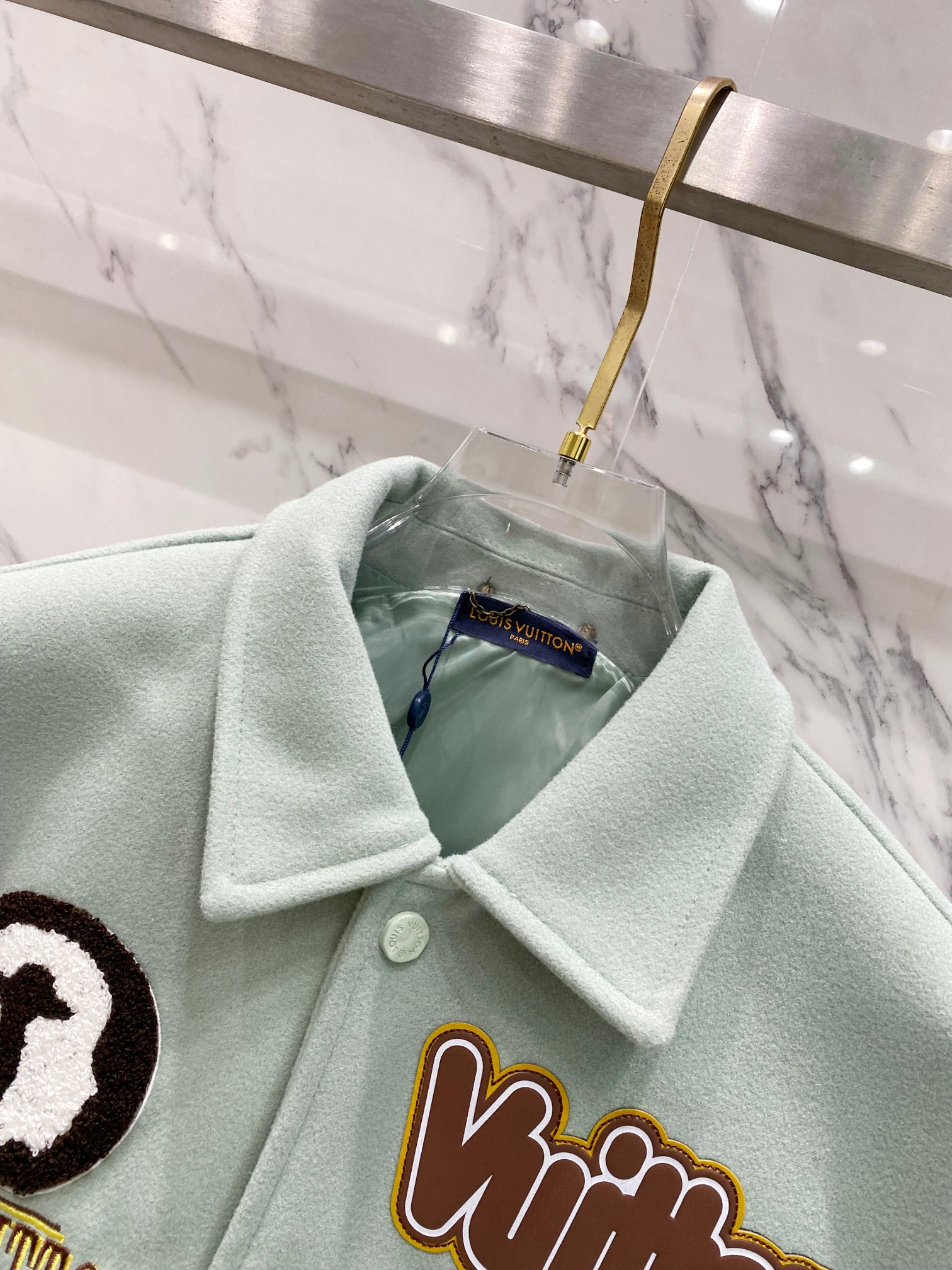 LV A貨綠白拼色刺繡外套 男款街頭學院風設計潮款| 12 LV A貨綠白拼色刺繡外套 男款街頭學院風設計潮款