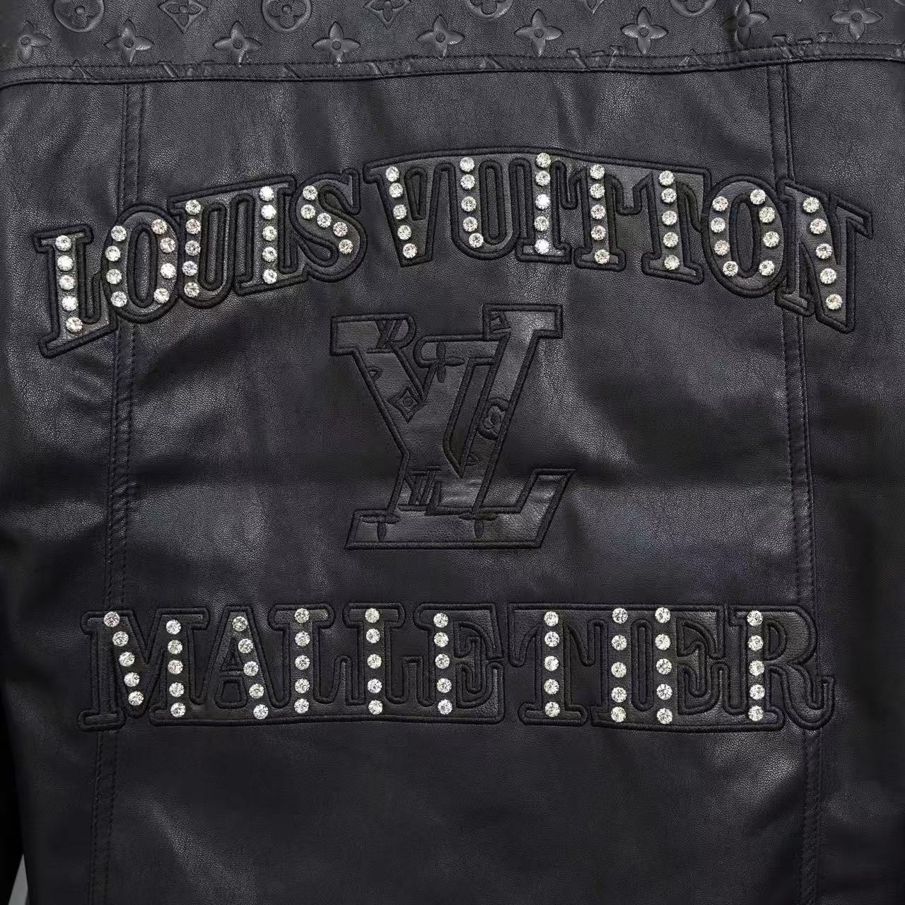 LV A貨皮革牛仔外套 男士黑色壓印LOGO皮革拼接款| 11 LV A貨皮革牛仔外套 男士黑色壓印LOGO皮革拼接款