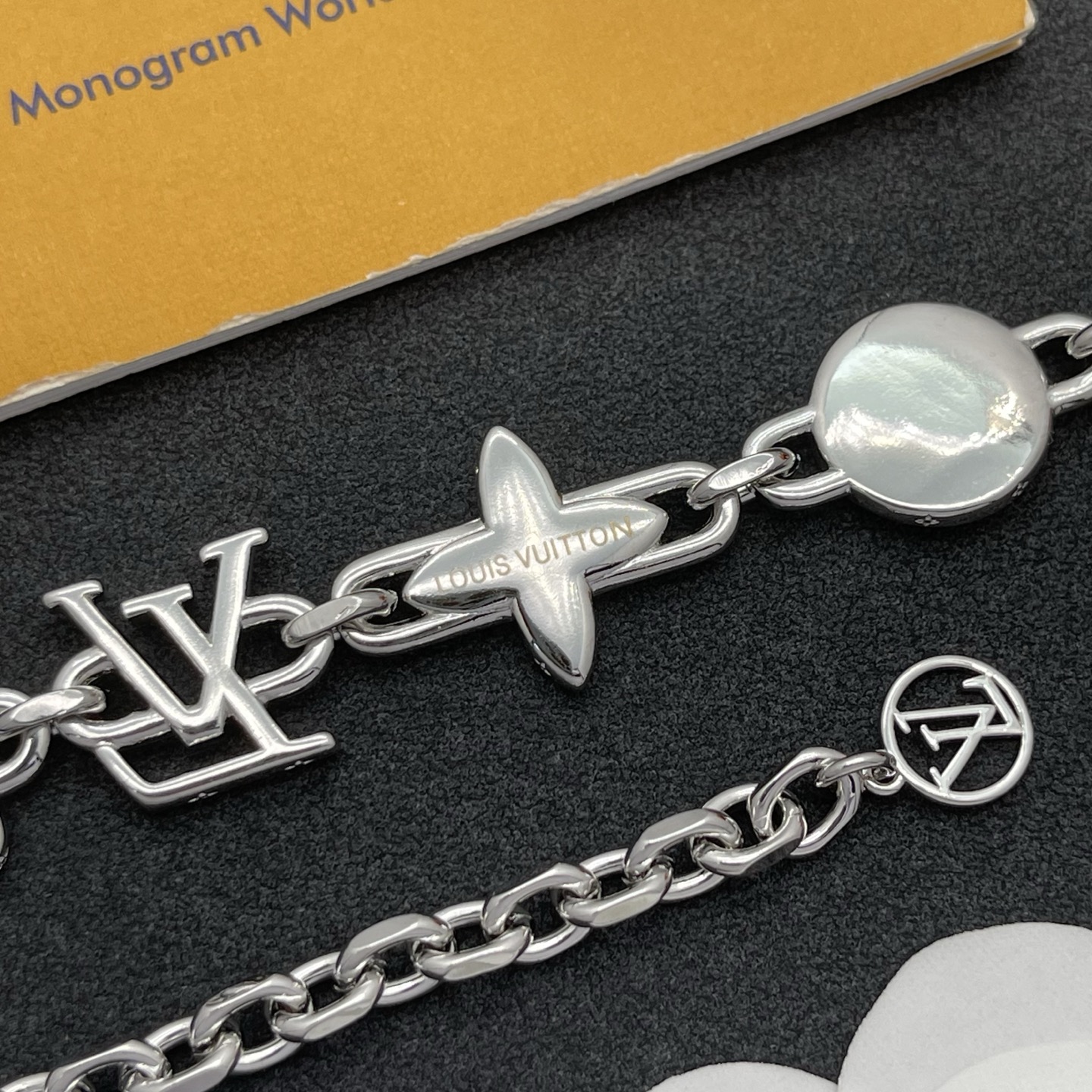 LV高仿銀色LOGO手鍊 琺瑯花卉點綴設計 百搭潮流款飾品| 8 LV高仿銀色LOGO手鍊 琺瑯花卉點綴設計 百搭潮流款飾品