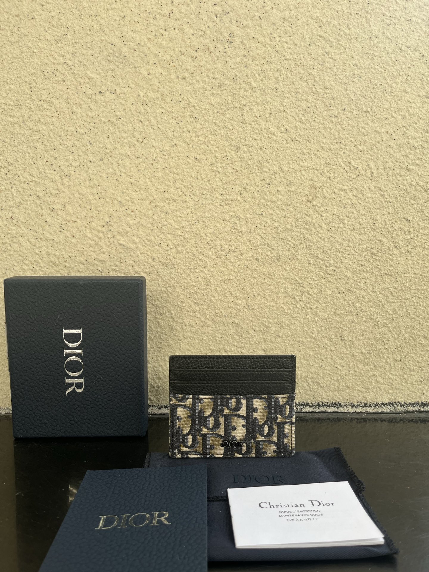 Dior 高仿卡夾 男士米色老花拼黑皮設計 輕薄實用款