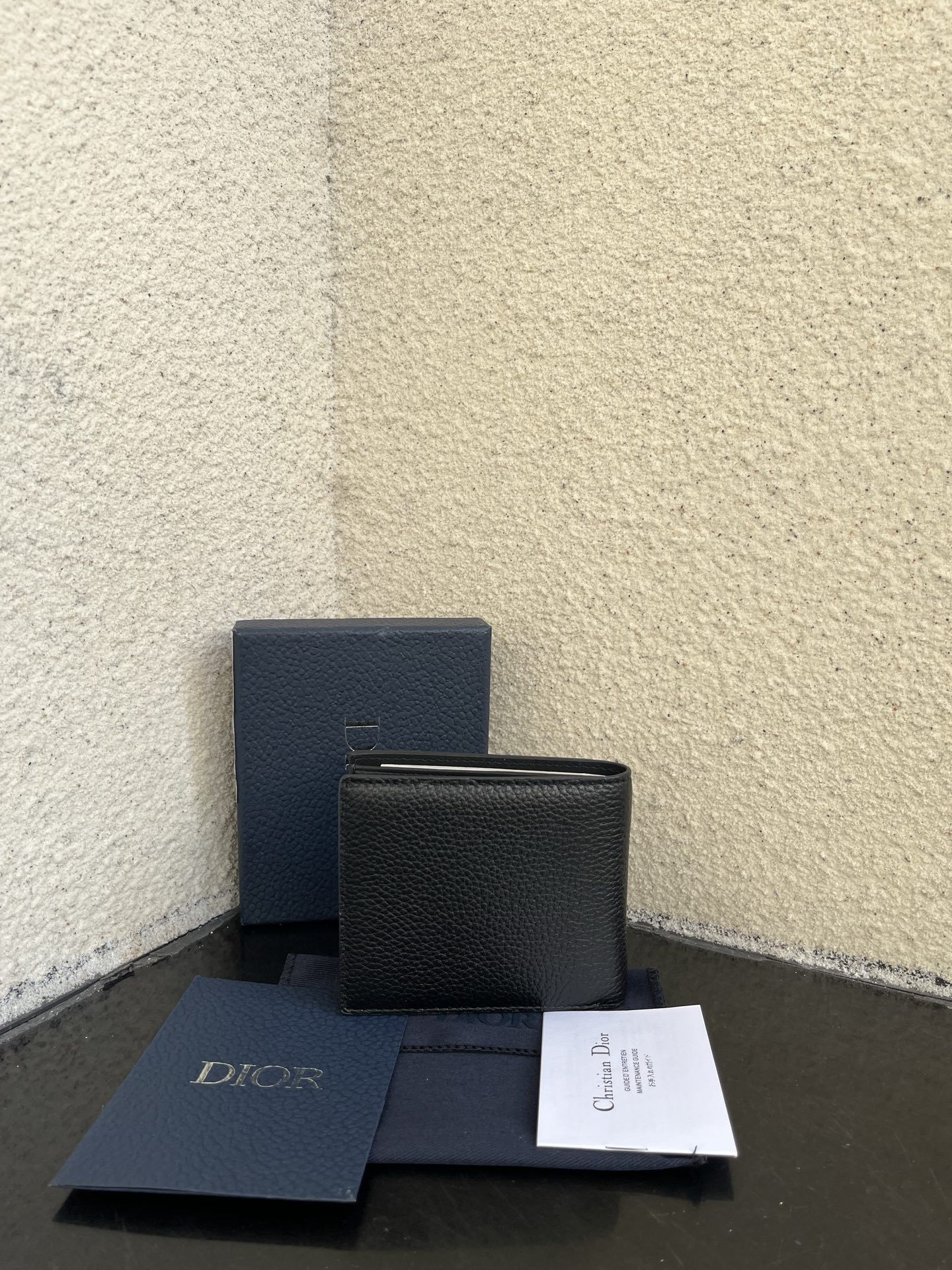 Dior 原單短夾 全黑荔枝皮 男士經典對折款| 14 Dior 原單短夾 全黑荔枝皮 男士經典對折款