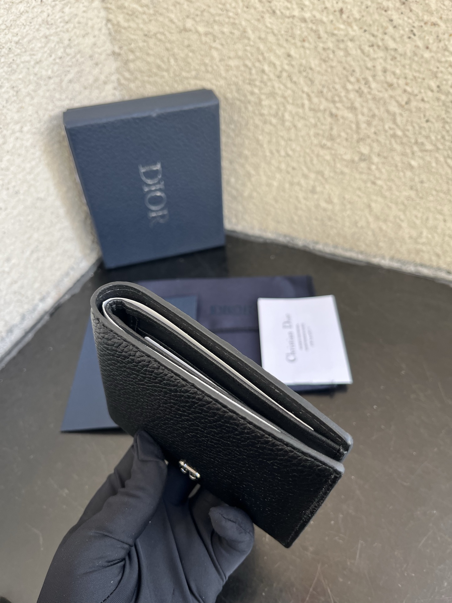 Dior 原單短夾 全黑荔枝皮 男士經典對折款| 10 Dior 原單短夾 全黑荔枝皮 男士經典對折款