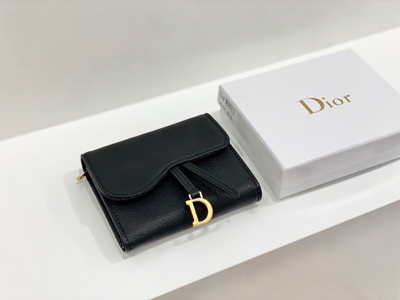 Dior原單短夾 黑色粒面皮革金D吊飾 女士極簡設計款| 13 Dior原單短夾 黑色粒面皮革金D吊飾 女士極簡設計款