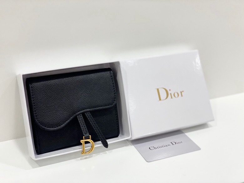 Dior原單短夾 黑色粒面皮革金D吊飾 女士極簡設計款| 11 Dior原單短夾 黑色粒面皮革金D吊飾 女士極簡設計款