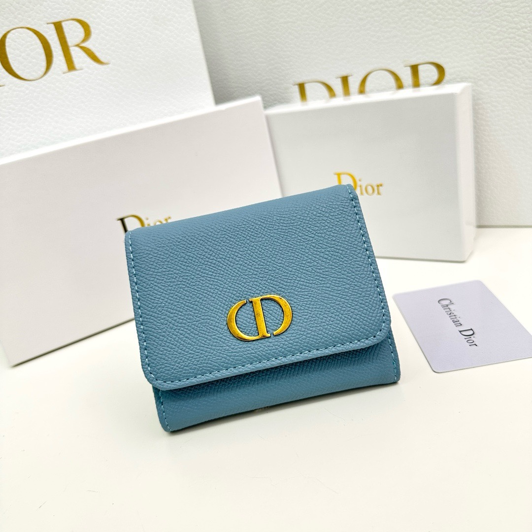 Dior一比一短夾 天藍粒面牛皮 女士氣質小夾推薦| 10 Dior一比一短夾 天藍粒面牛皮 女士氣質小夾推薦
