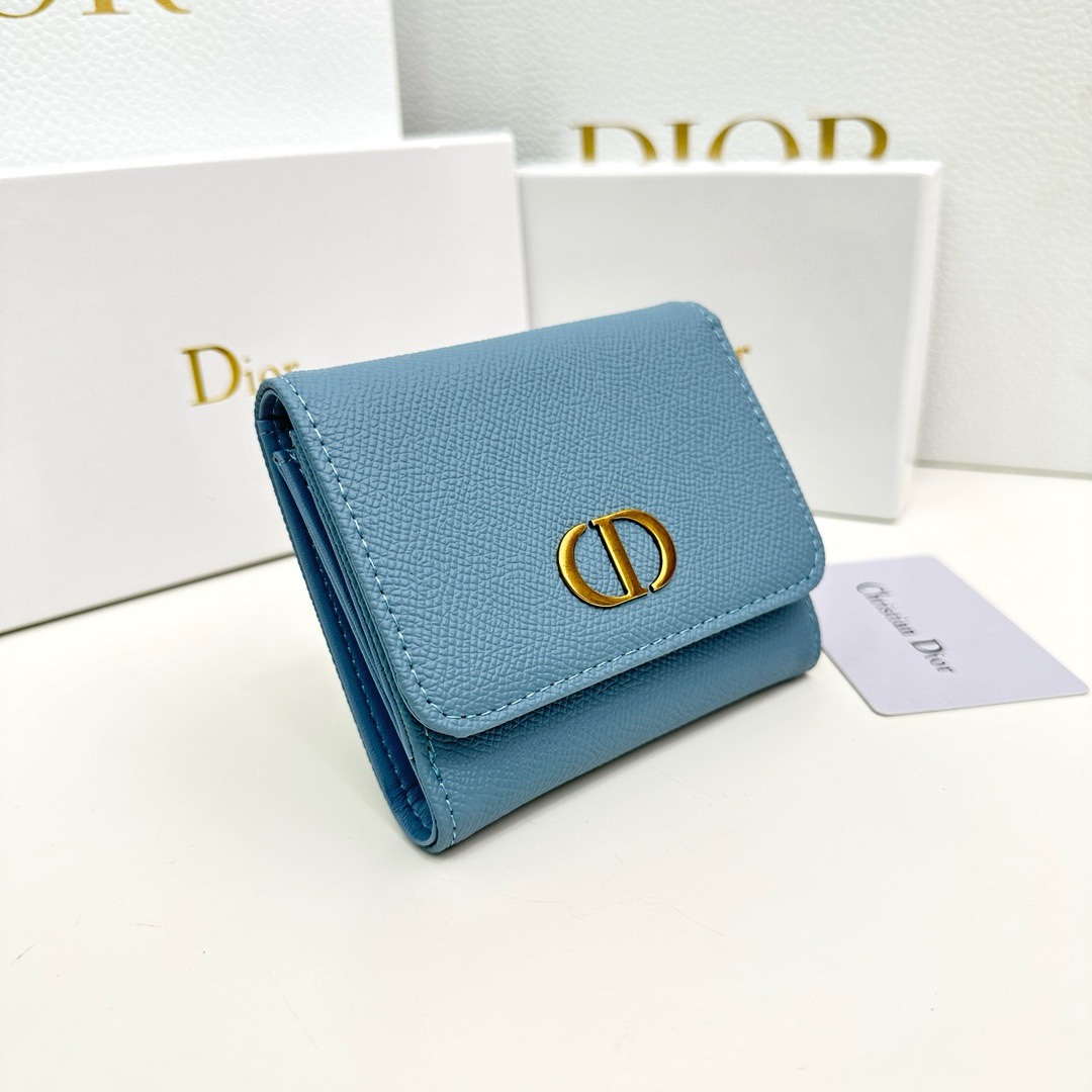 Dior一比一短夾 天藍粒面牛皮 女士氣質小夾推薦| 9 Dior一比一短夾 天藍粒面牛皮 女士氣質小夾推薦