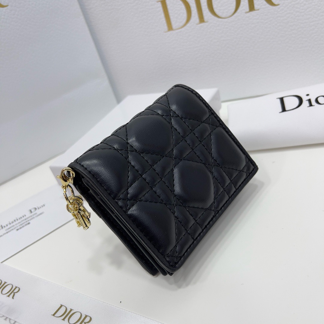 Dior高仿短夾 黑色Lady Dior藤格紋 小巧可愛拉鍊款| 14 Dior高仿短夾 黑色Lady Dior藤格紋 小巧可愛拉鍊款