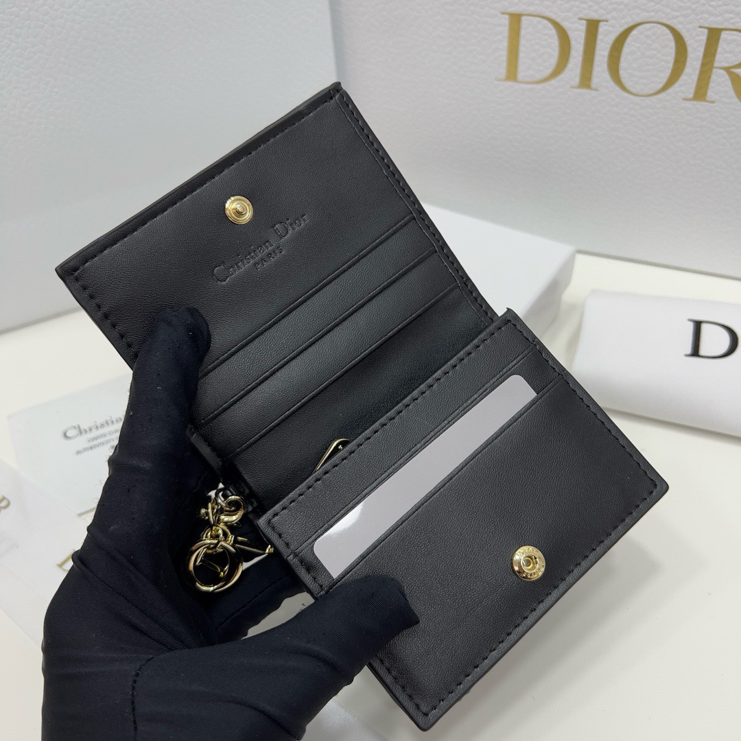 Dior高仿短夾 黑色Lady Dior藤格紋 小巧可愛拉鍊款| 13 Dior高仿短夾 黑色Lady Dior藤格紋 小巧可愛拉鍊款
