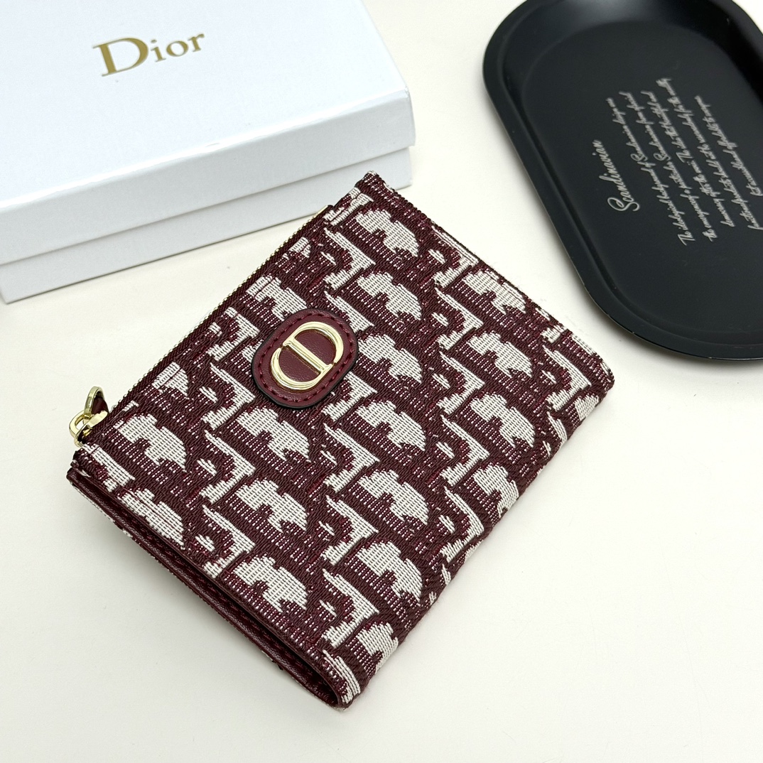 Dior高仿拉鍊卡夾 酒紅帆布設計 女士高辨識度精品小包| 13 Dior高仿拉鍊卡夾 酒紅帆布設計 女士高辨識度精品小包